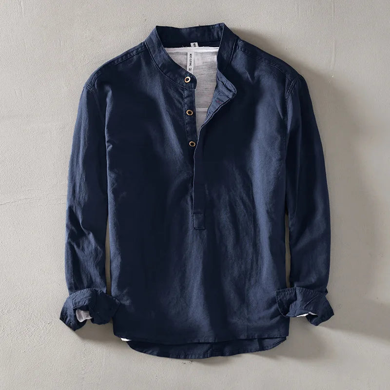 Caleb — Stehkragenhemd — Marineblau