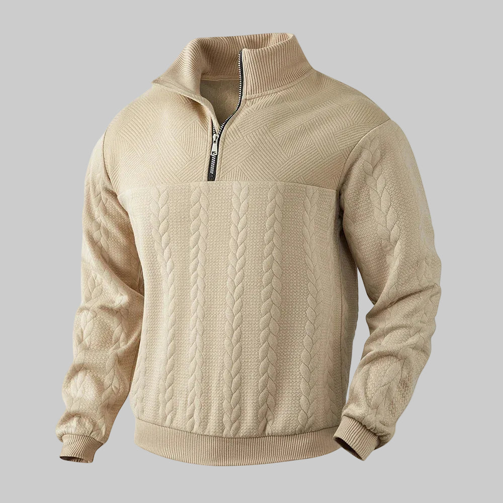 Everett — Zopfstrick Half-Zip — Beige
