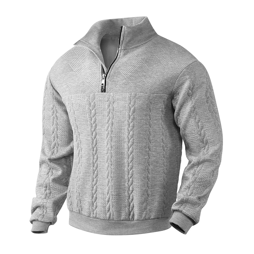 Everett — Zopfstrick Half-Zip — Hellgrau