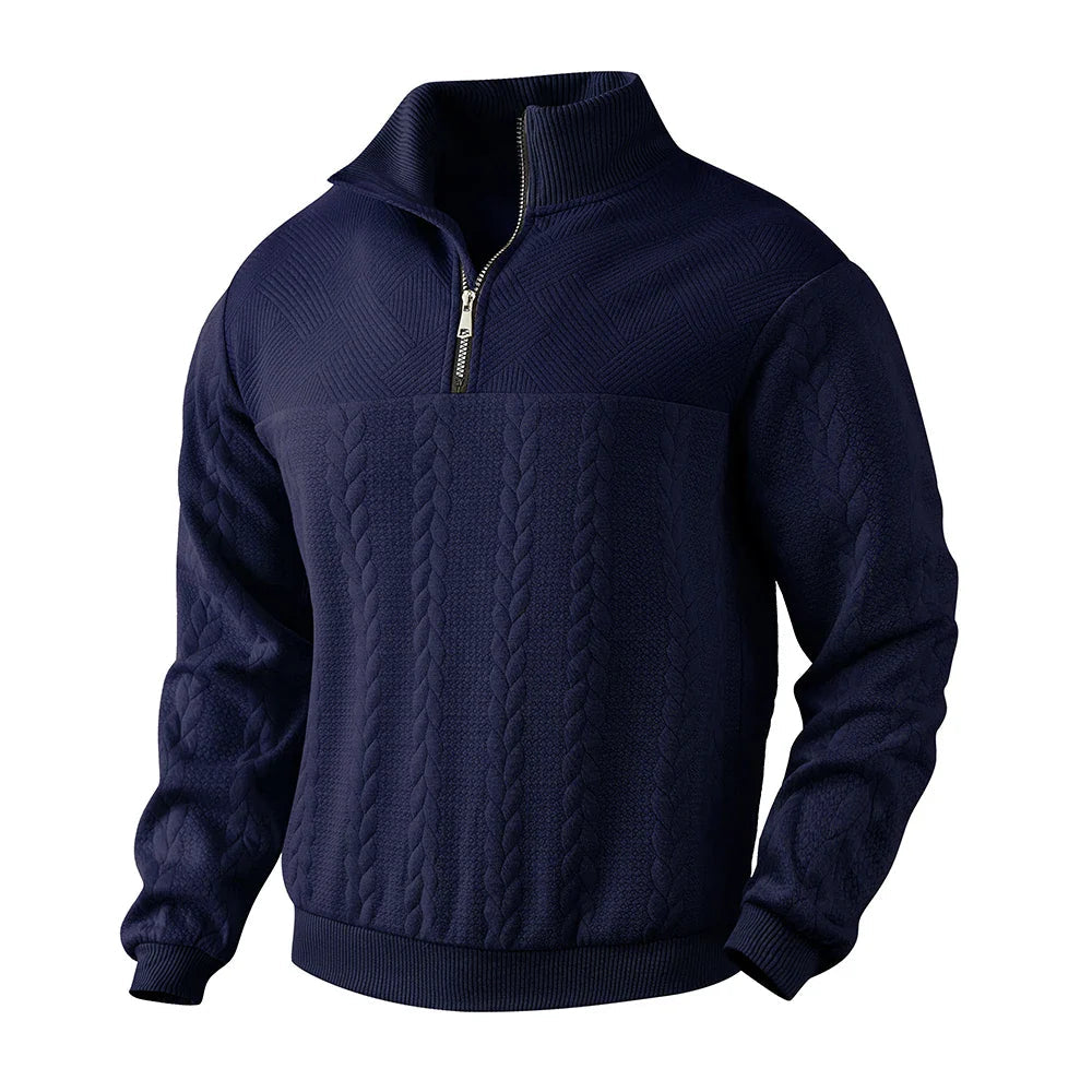Everett — Zopfstrick Half-Zip — Marineblau