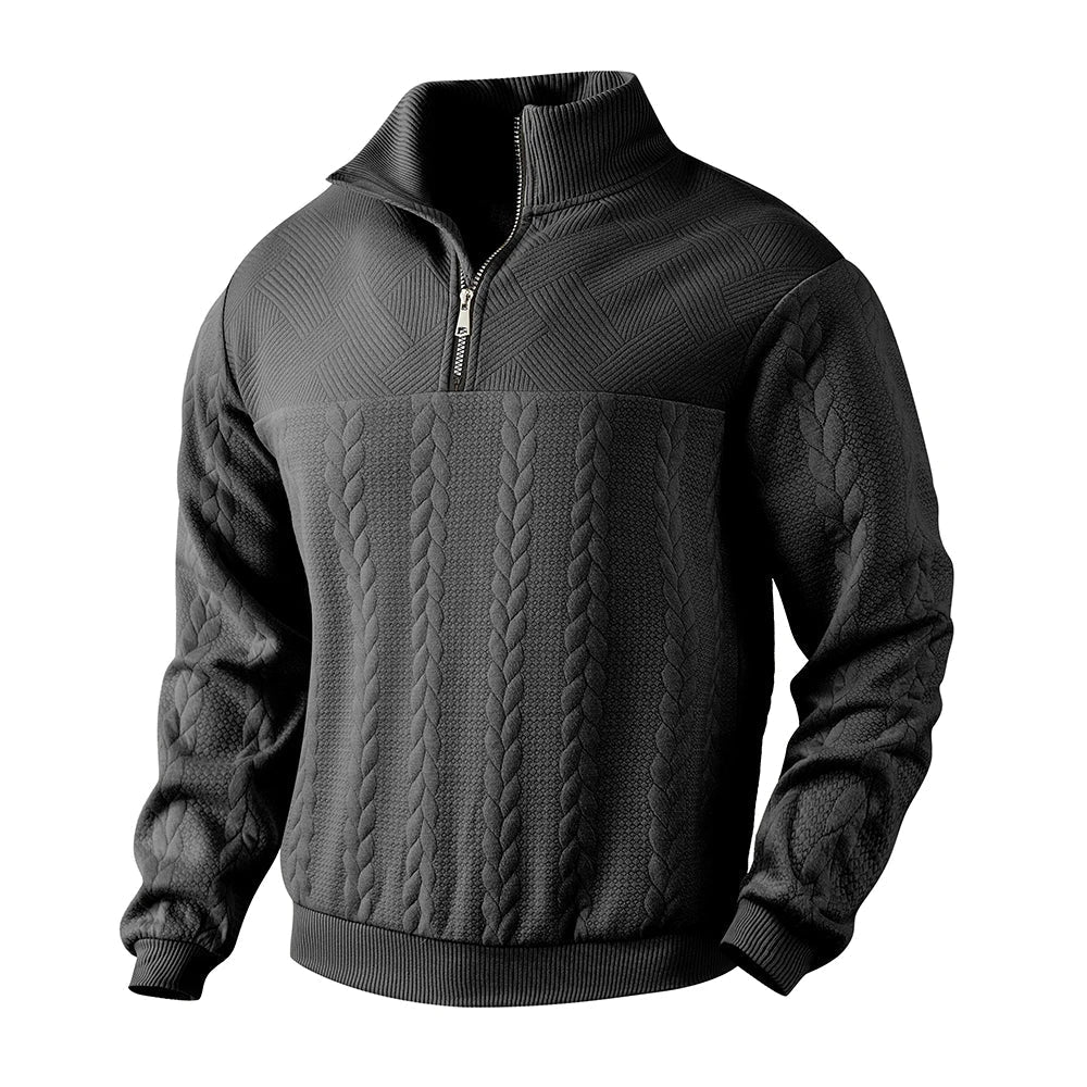 Everett — Zopfstrick Half-Zip — Schwarz
