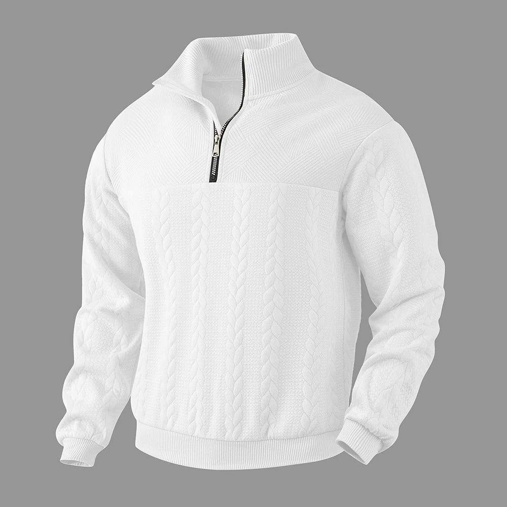 Everett — Zopfstrick Half-Zip — Weiß